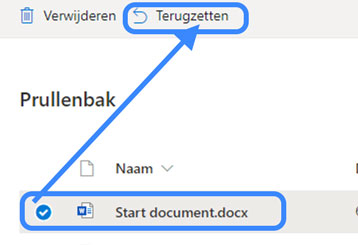 Herstel verwijderde persoonlijke documenten via OneDrive voor Bedrijven Stap 3